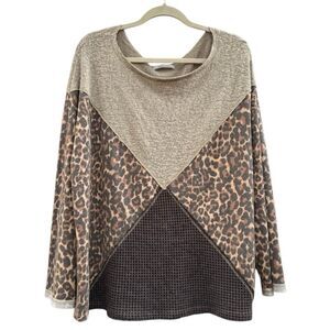 Ces Femme Women's Animal Print Tri Color Fabric Long Sleeve Top Size Large